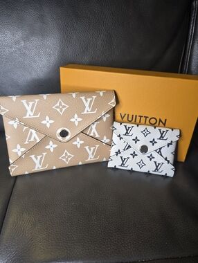 Tan Monogram Envelope Clutch & White Cardholder Set  (2 Pieces)
